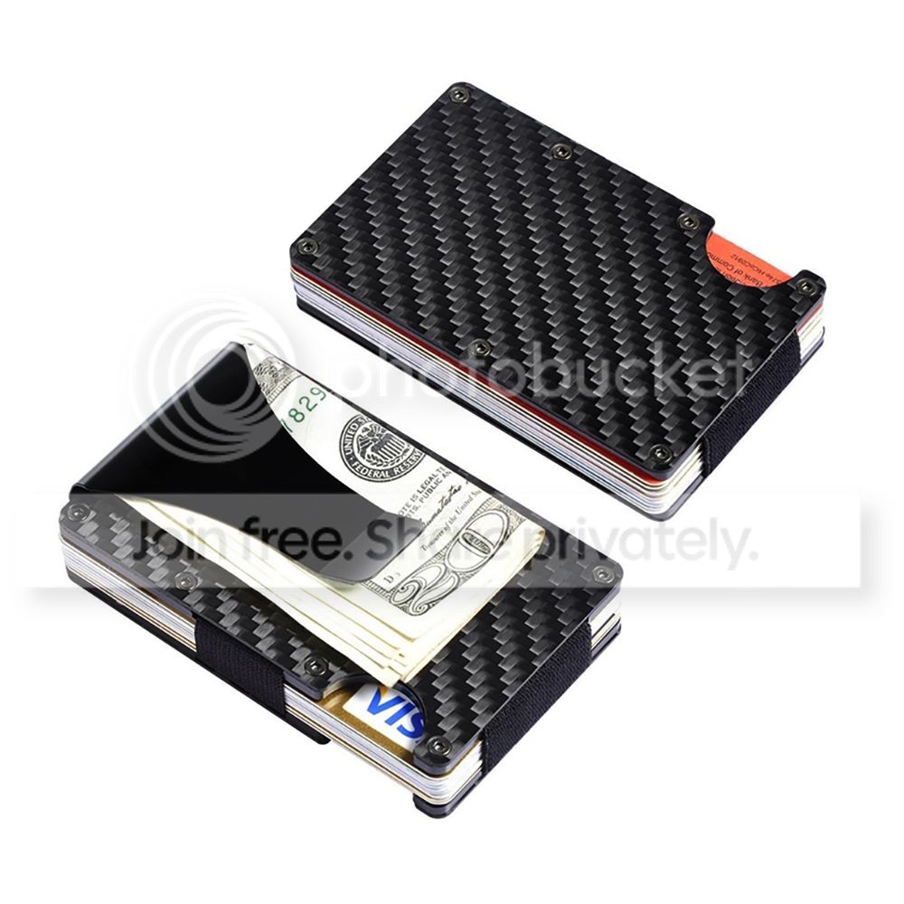 RFID Blocking Carbon Fiber Money Clip Slim Mens Minimalist Wallet ID